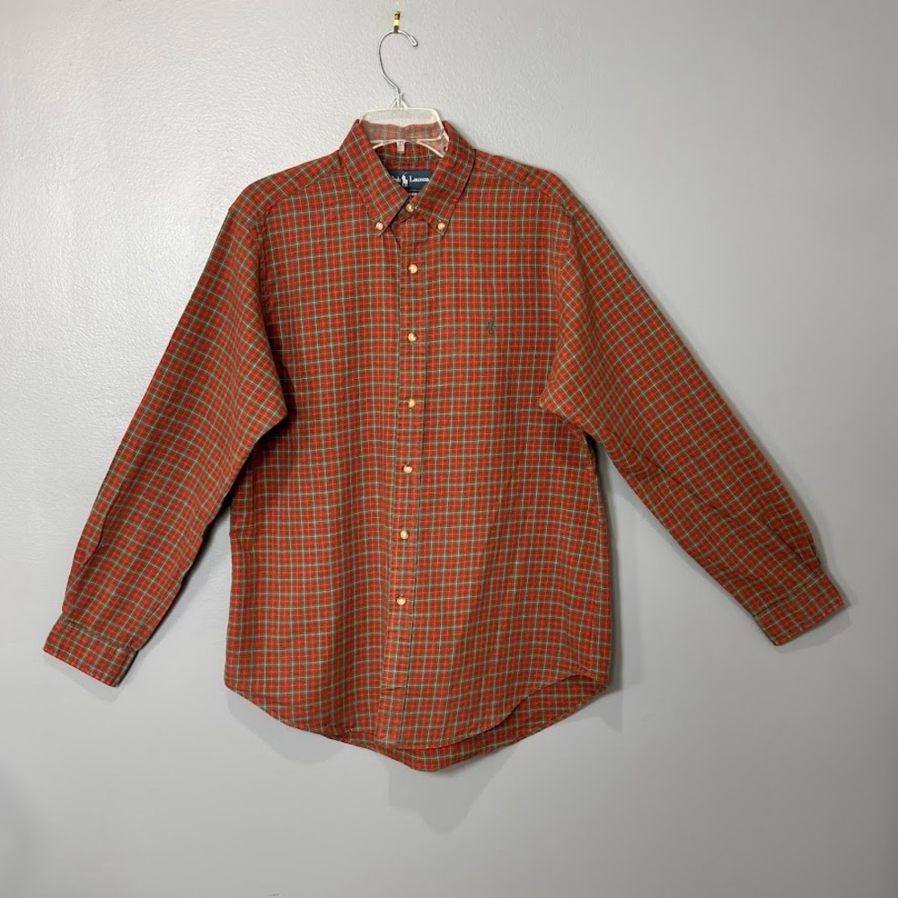 Ralph Lauren Plaid Shirt‎ Mens Large Red Green Cotton Classic Fit Preppy Holiday